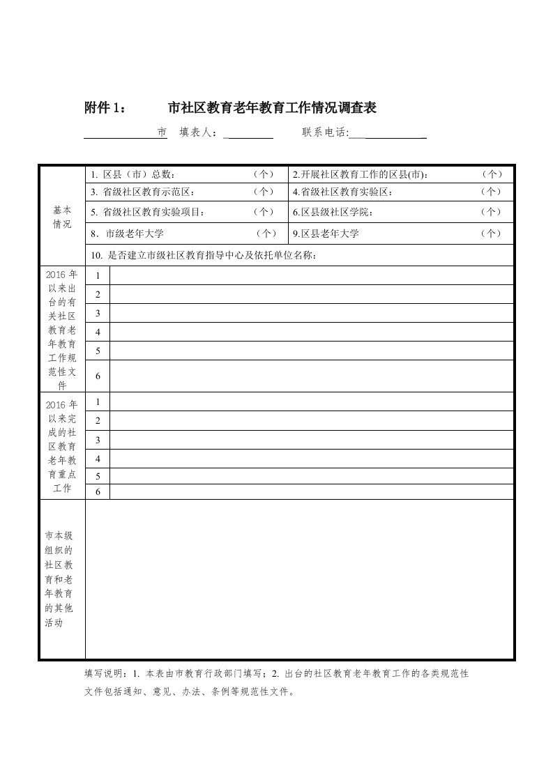 社区教育老年教育工作情况调查表