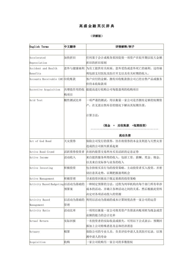 高盛金融英汉辞典