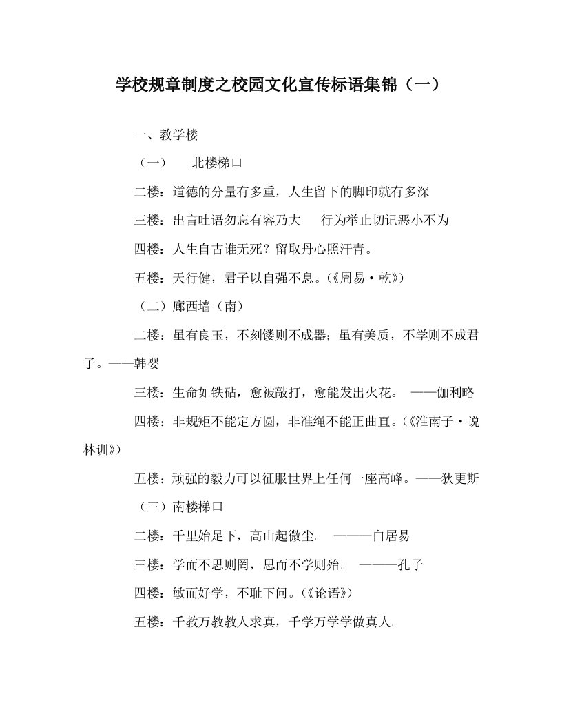 学校规章制度之校园文化宣传标语集锦一WORD版