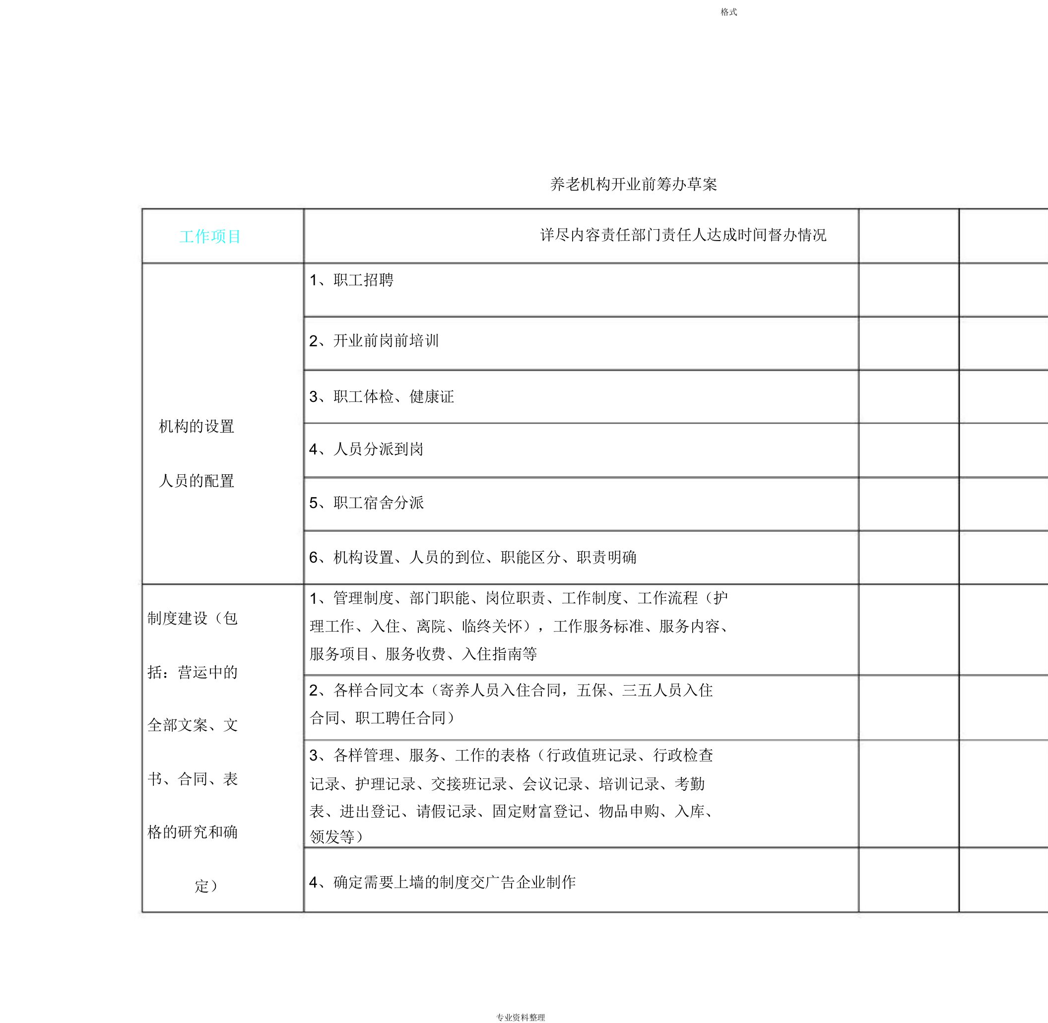 养老机构开业前运营方案