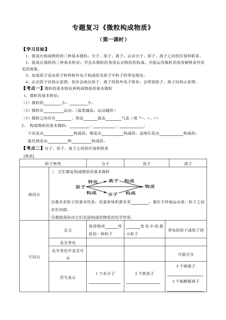 中考专题复习微粒构成物质学案