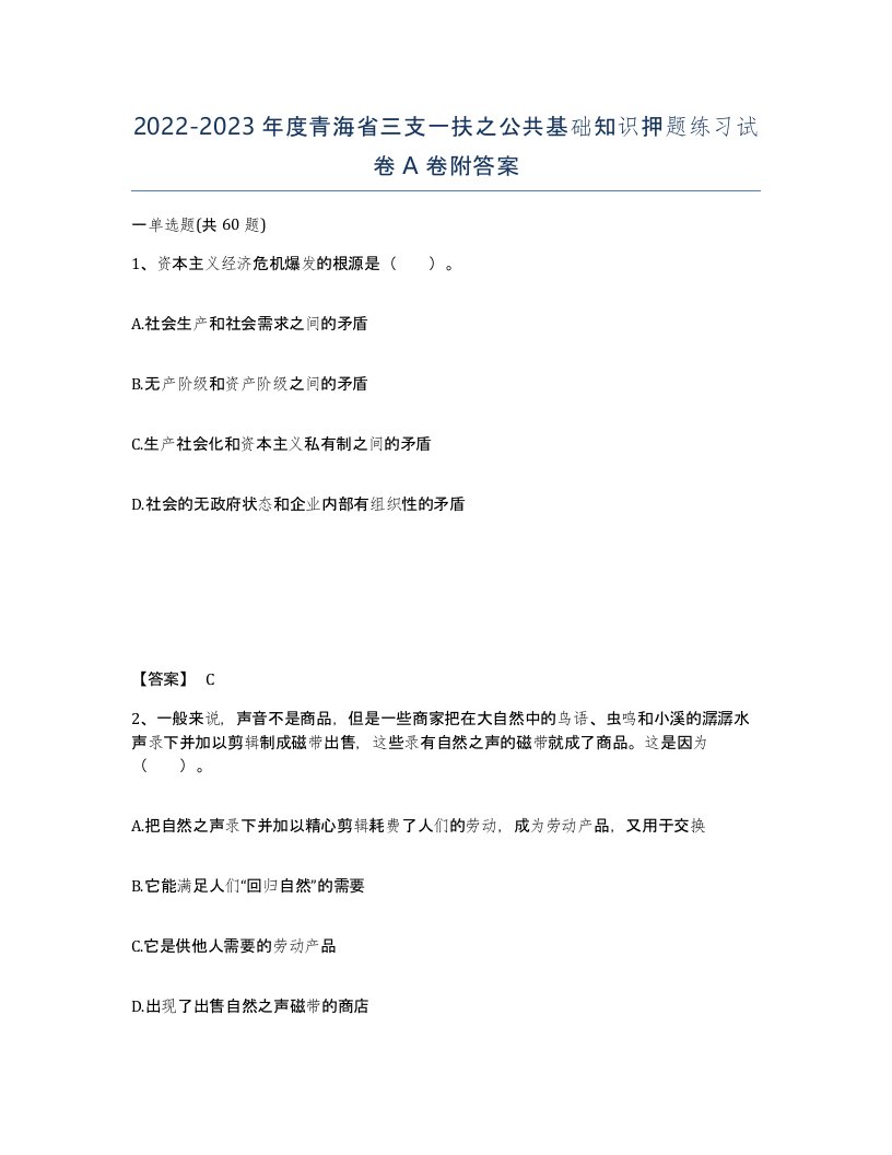 2022-2023年度青海省三支一扶之公共基础知识押题练习试卷A卷附答案