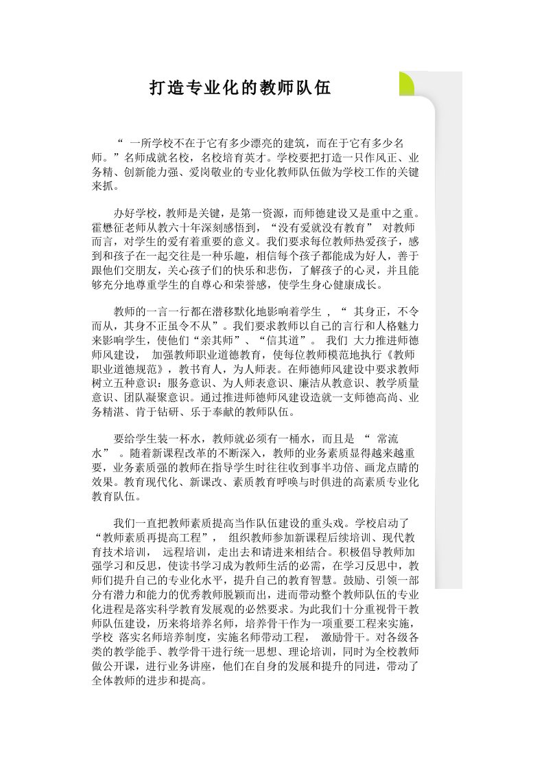 打造专业化的教师队伍