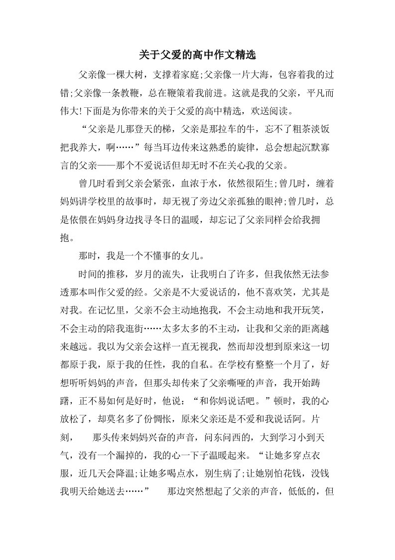 关于父爱的高中作文