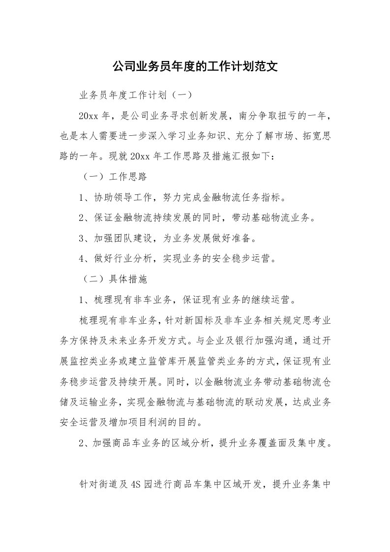 公司业务员年度的工作计划范文