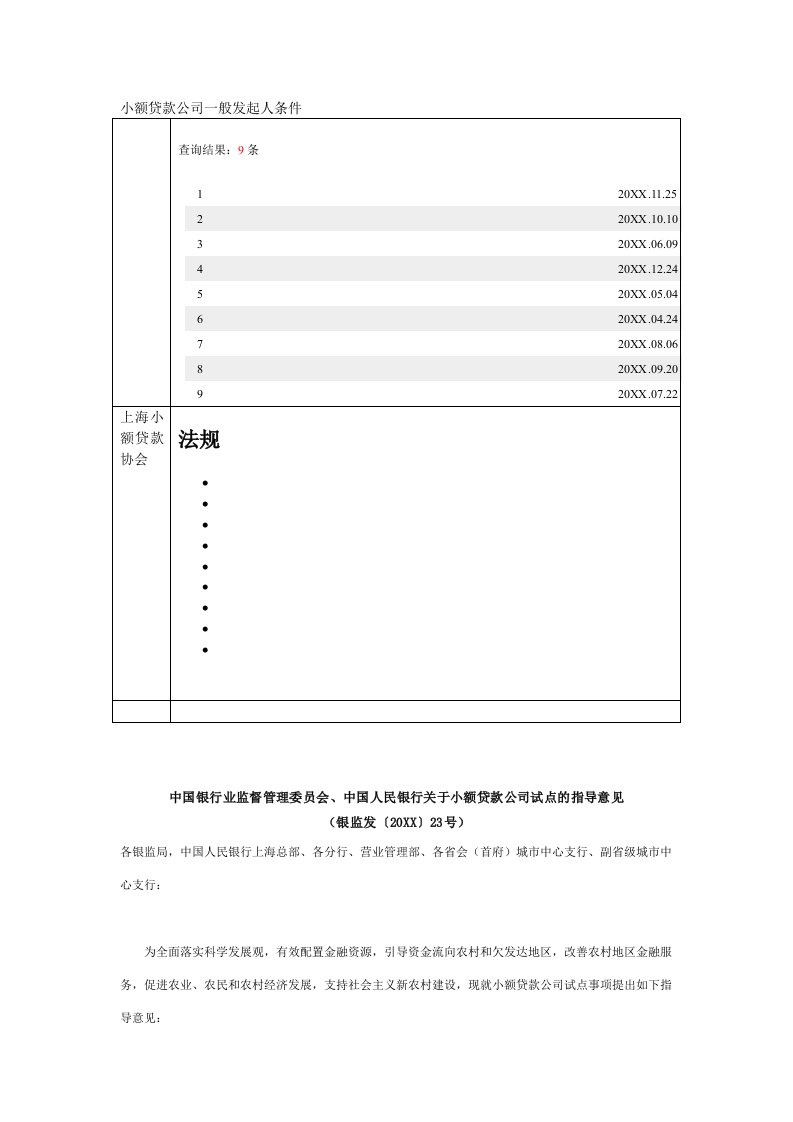 小额贷款公司一般发起人条件