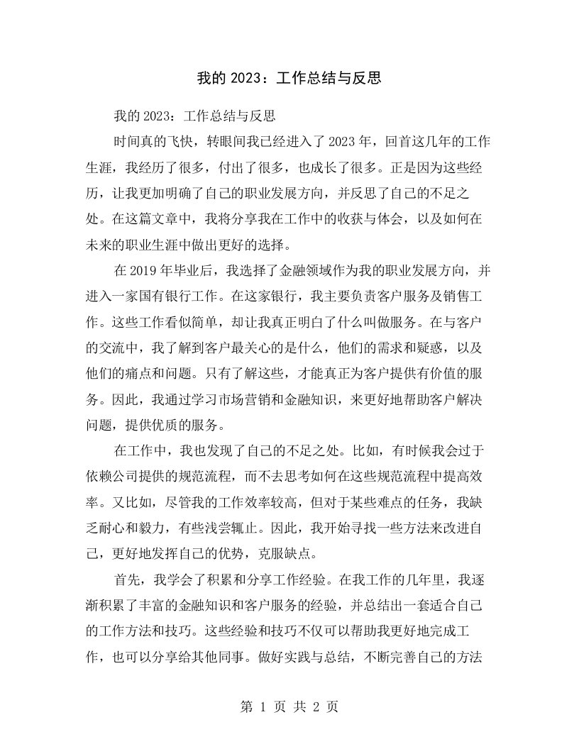 我的2023：工作总结与反思