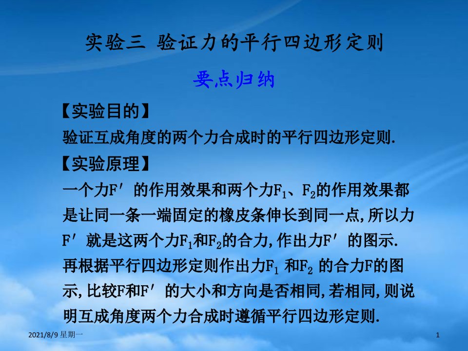 人教版高三物理一轮复习课件：2.6《实验：验证力的平行四边形定则》