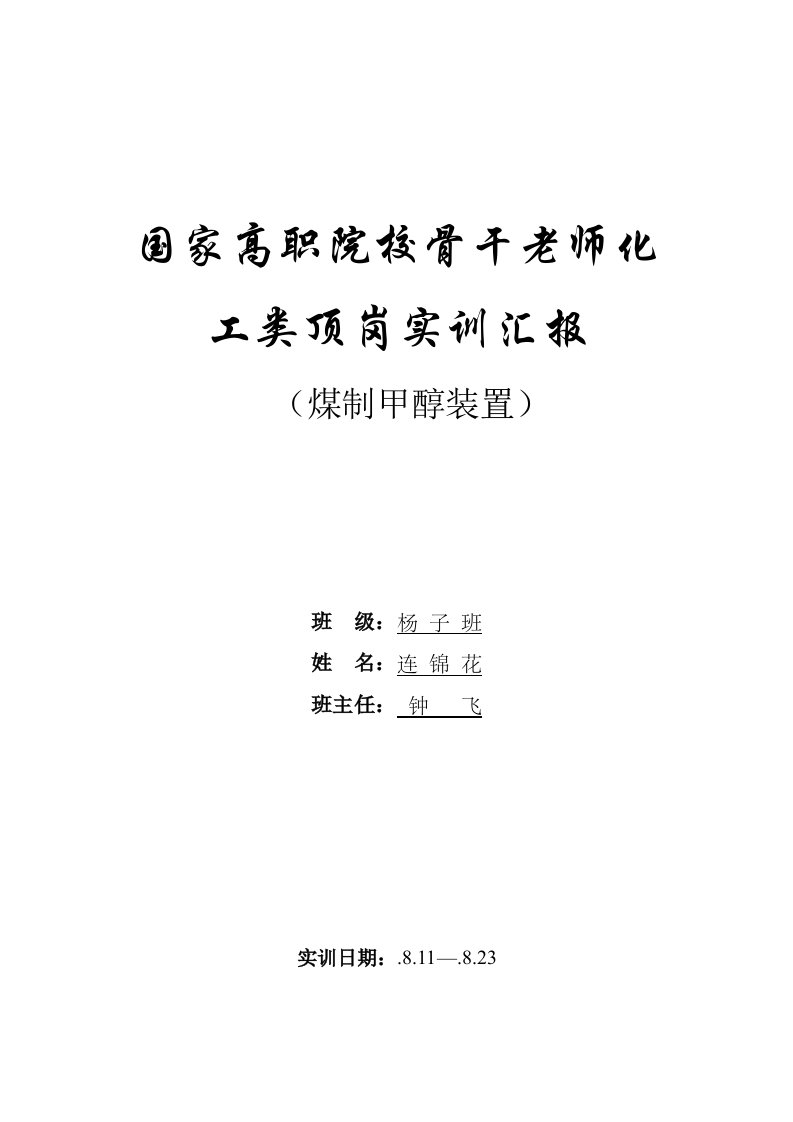 煤制甲醇实训总结报告资料