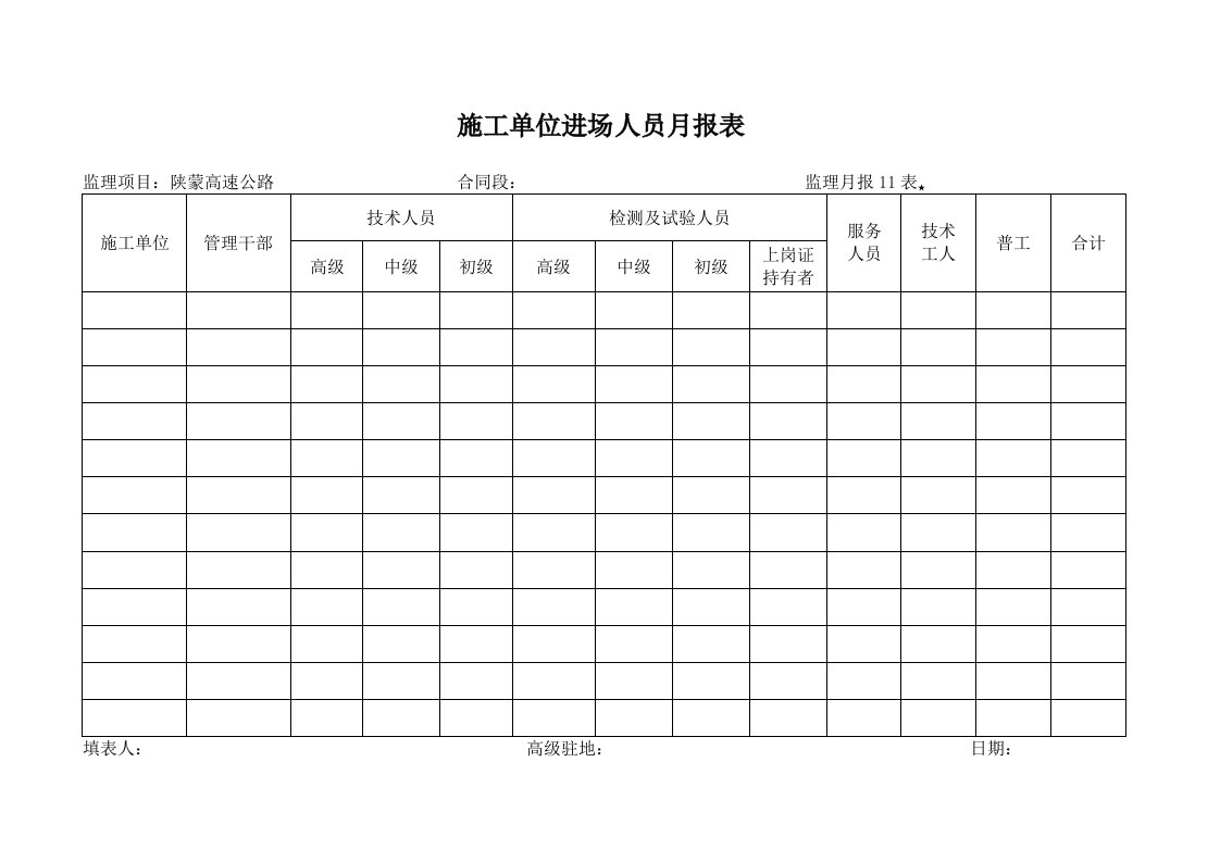 施工组织-月报11表