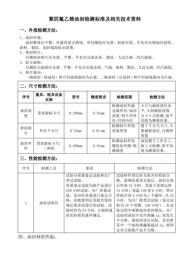 油封检测方法及相关技术资料