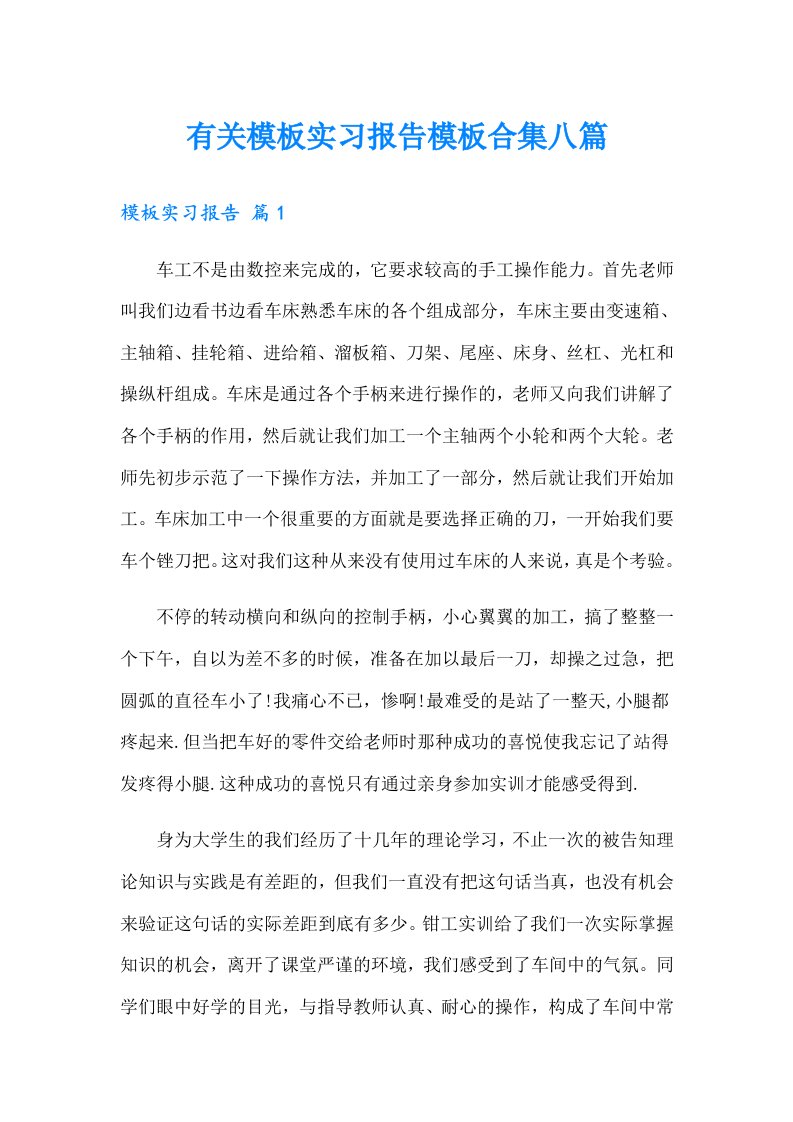 有关模板实习报告模板合集八篇