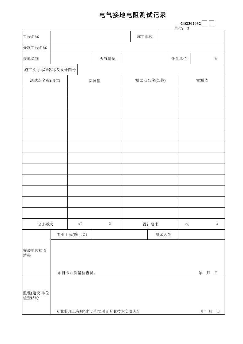 施工组织-08电气接地电阻测试记录