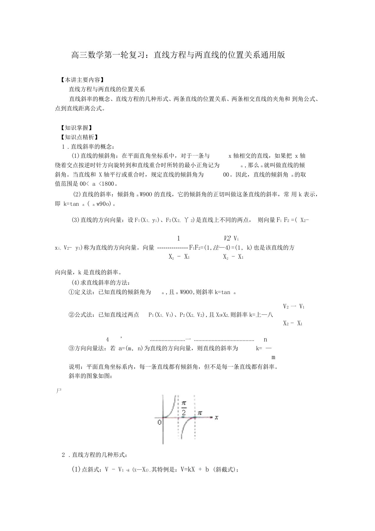 高三数学第一轮复习直线方程与两直线的位置关系通用版