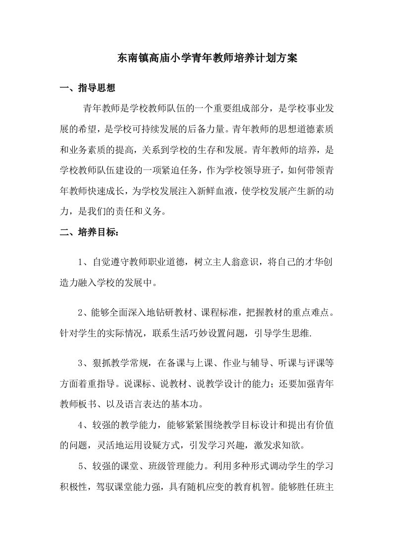 青年教师培养计划及方案