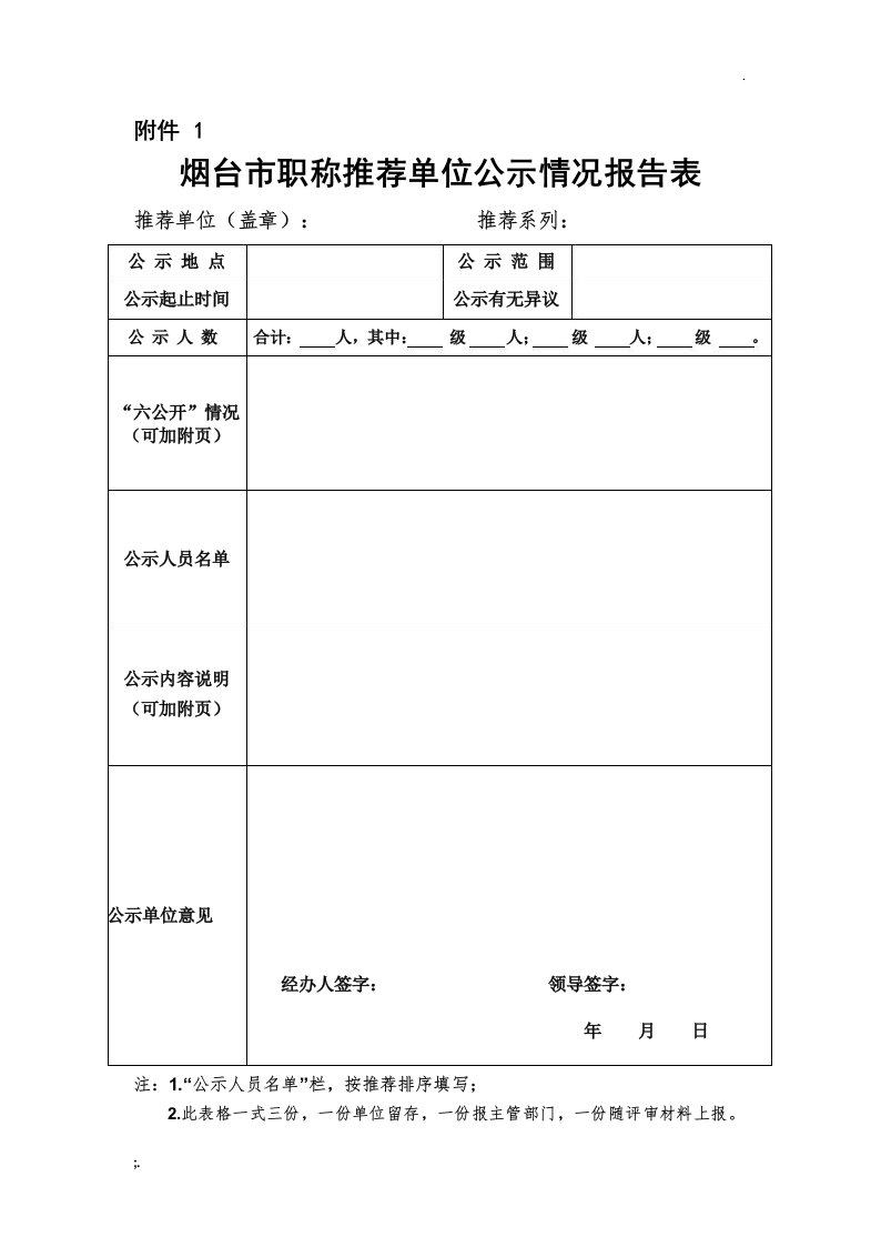 04-烟台市职称推荐单位公示情况报告表