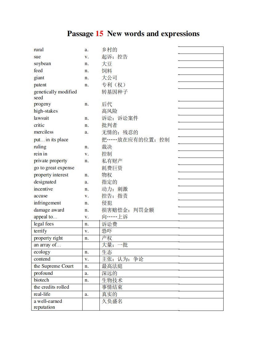 雅思英语仔细阅读passage15单词表