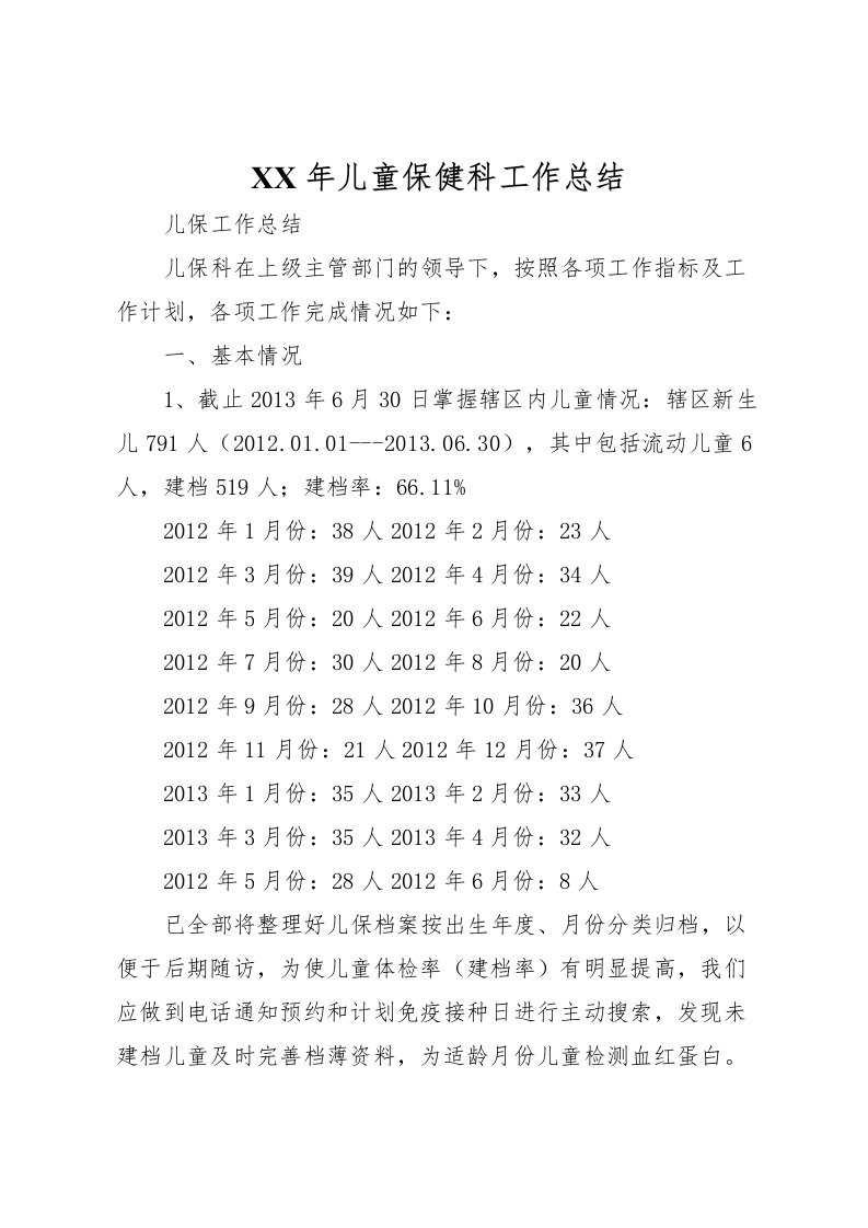 2022年儿童保健科工作总结