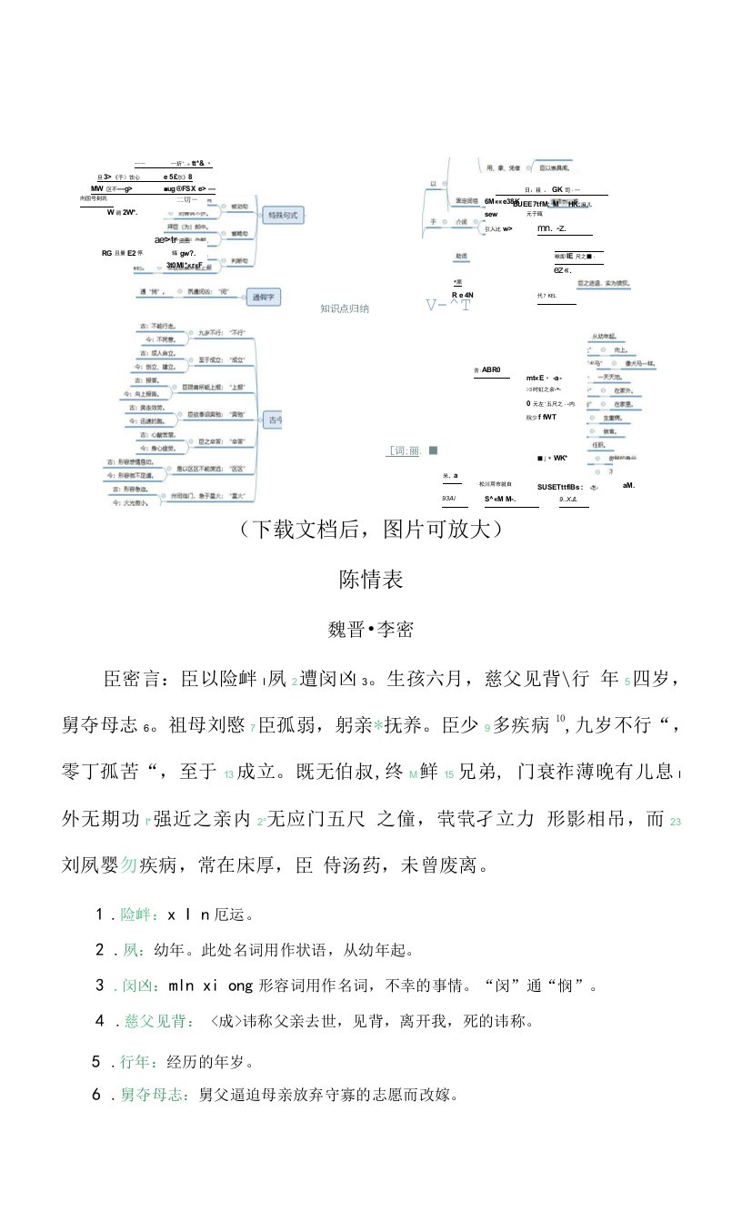 《陈情表》实词、虚词、词类活用、特殊句式全注释