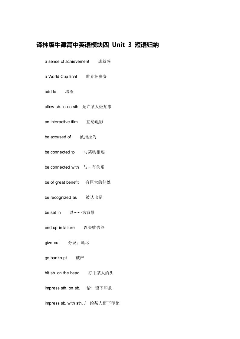 译林版牛津高中英语模块四Unit3短语归纳