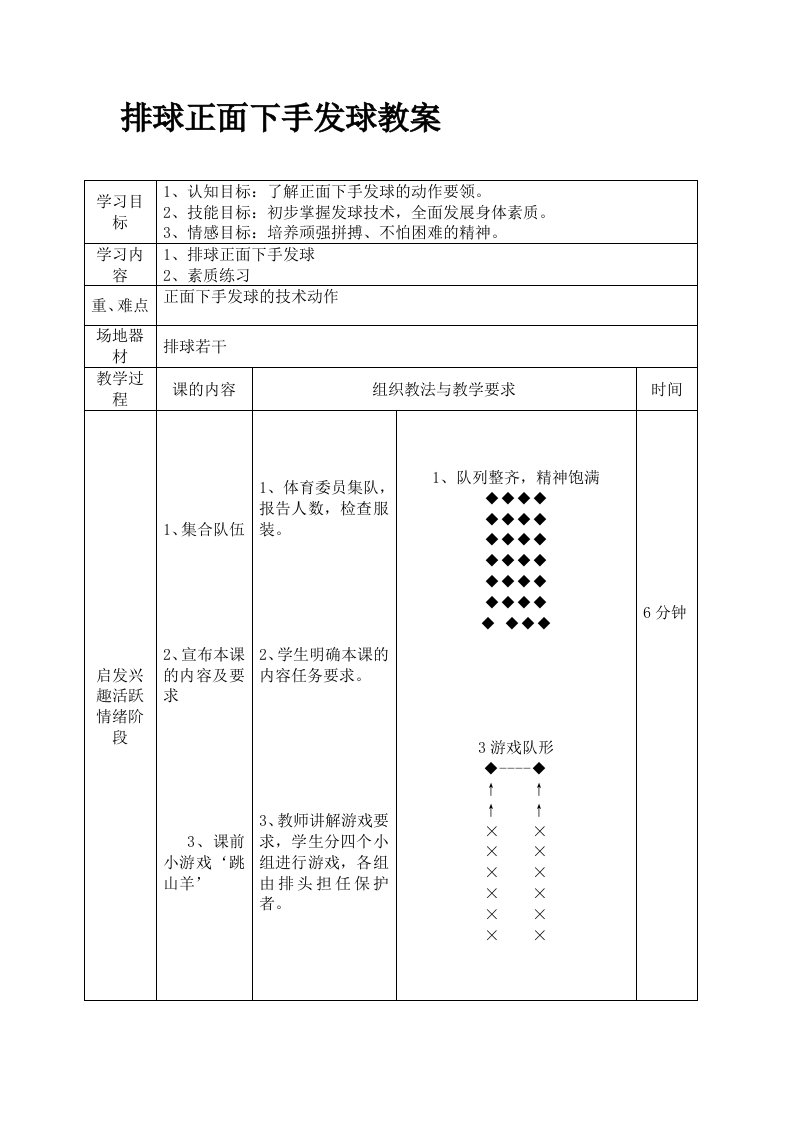 排球正面下手发球教案20494