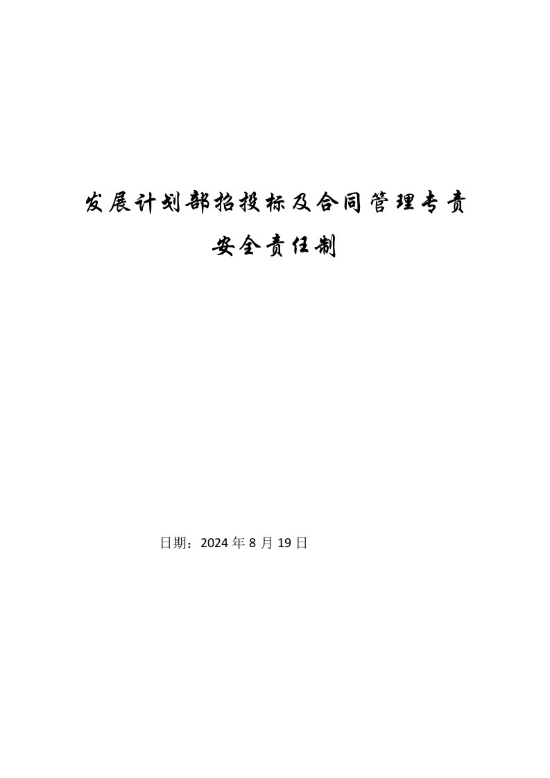 发展计划部招投标及合同管理专责安全责任制