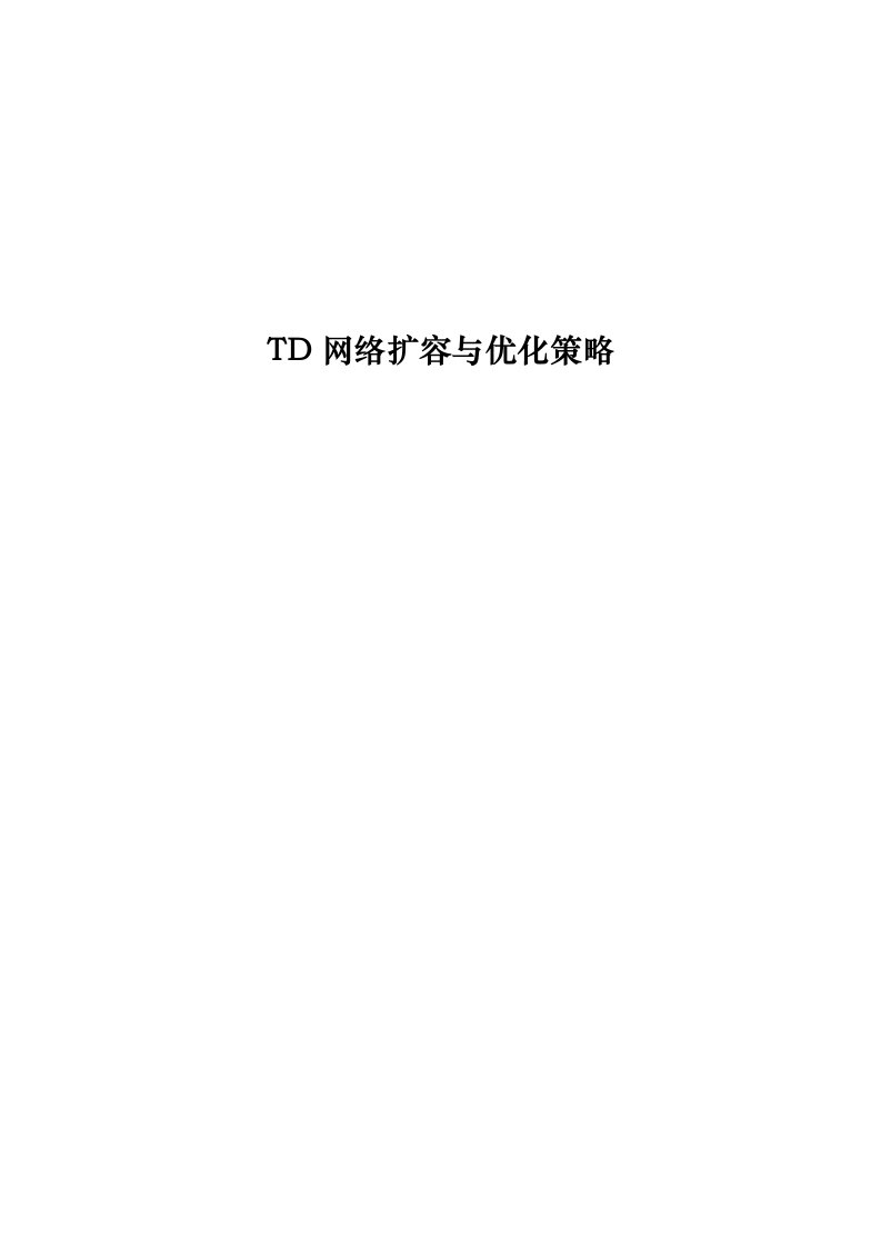 TD网络扩容与优化策略