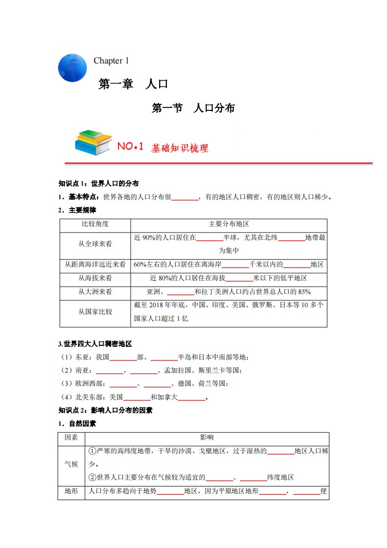 【人教版必修2】高中地理知识总结（学生版）71页