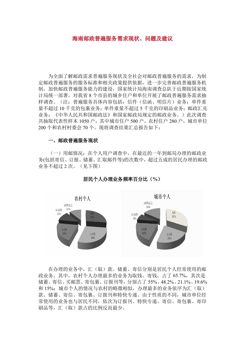 推荐-海南邮政普遍服务需求现状