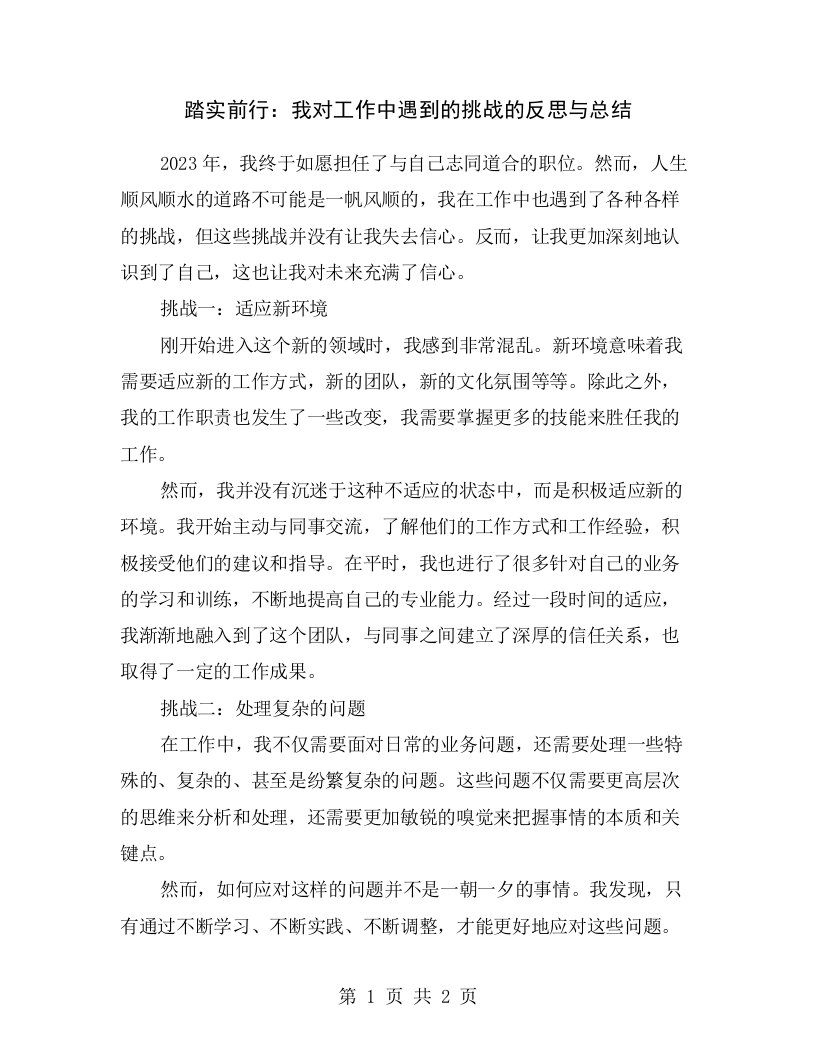 踏实前行：我对工作中遇到的挑战的反思与总结