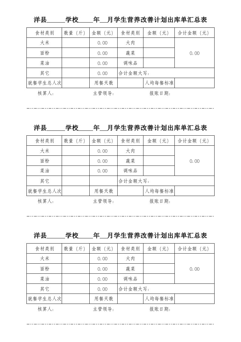 学生营养改善计划出库单汇总表2014-10-26