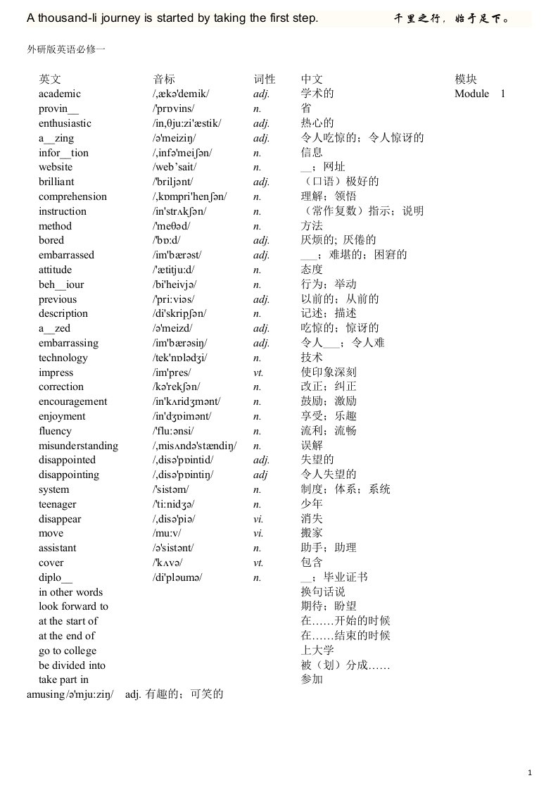 [英语]外研版高中英语单词19有音标