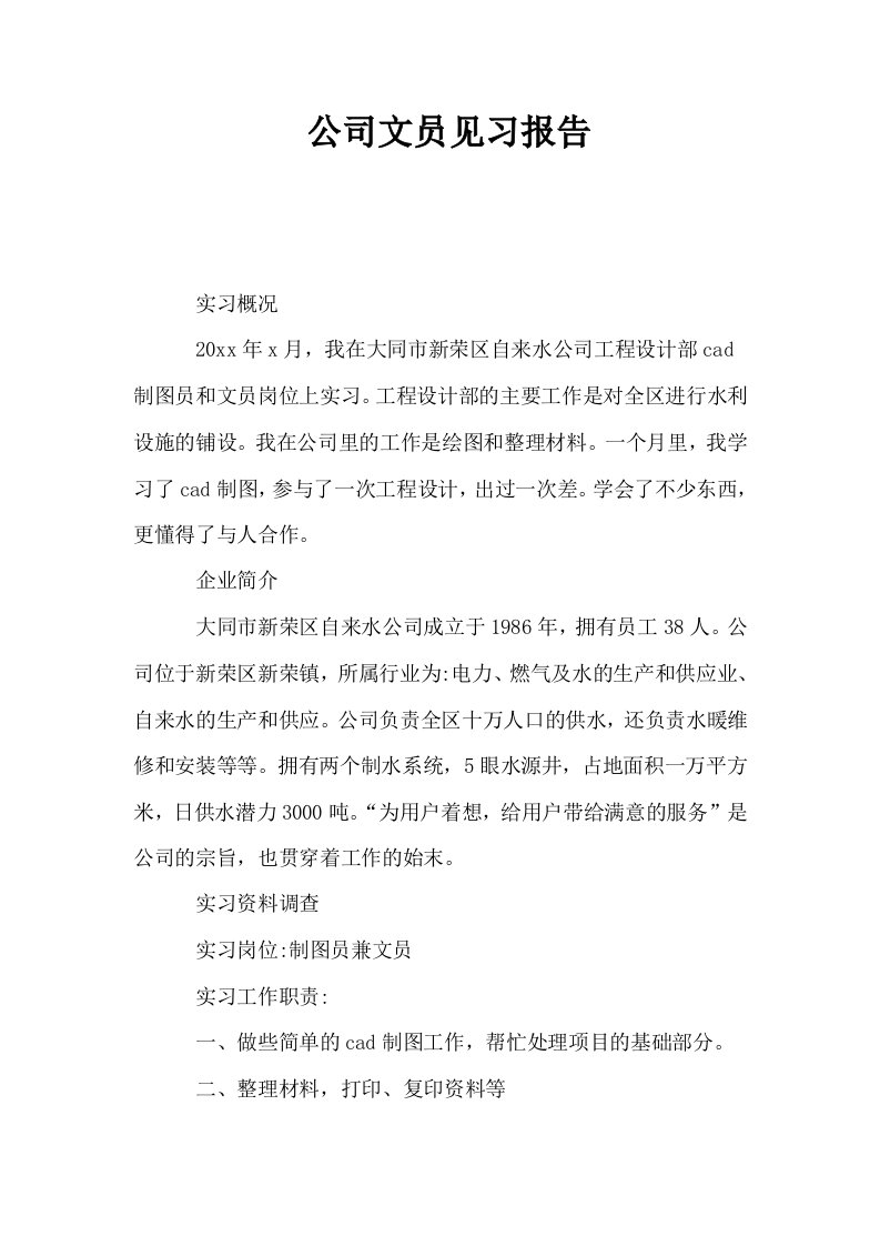 公司文员见习报告