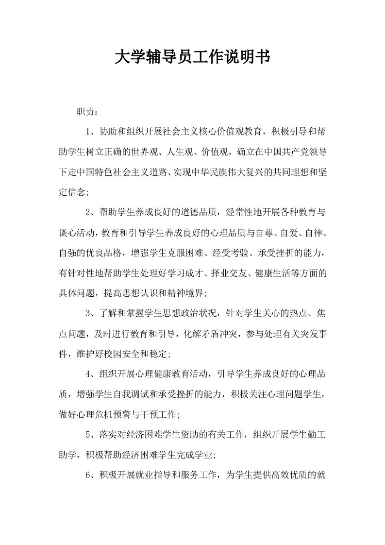 大学辅导员工作说明书