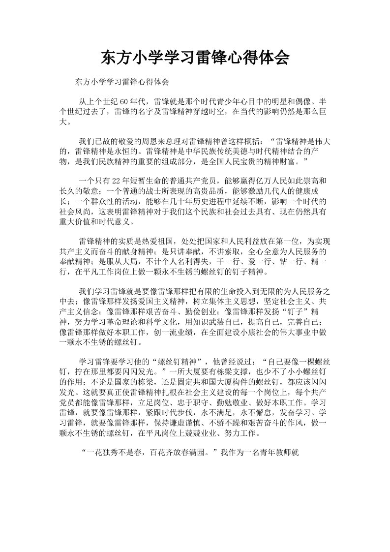 东方小学学习雷锋心得体会