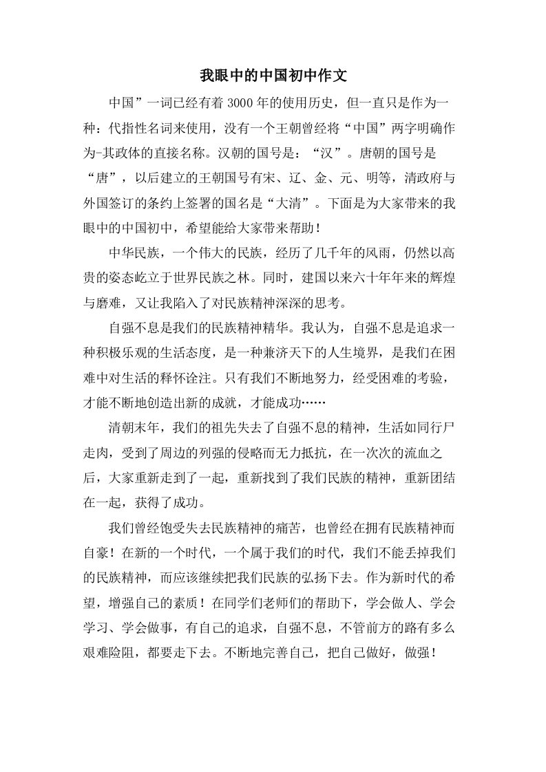 我眼中的中国初中作文