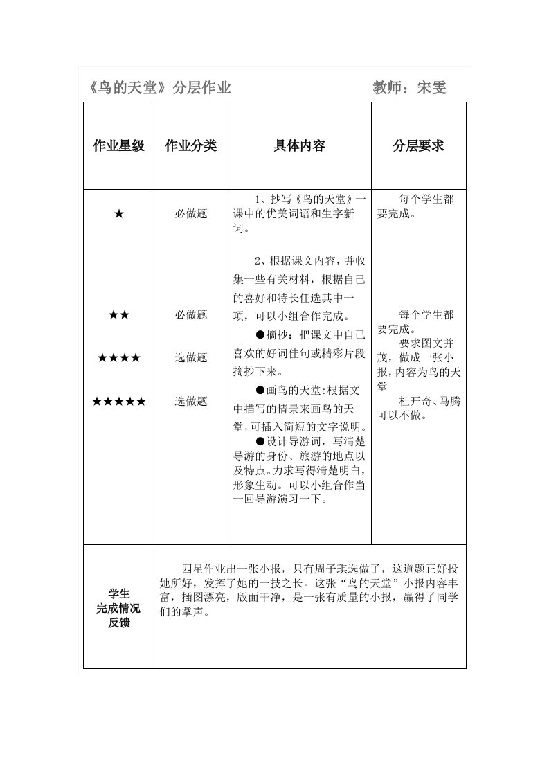 《鸟的天堂》分层作业设计