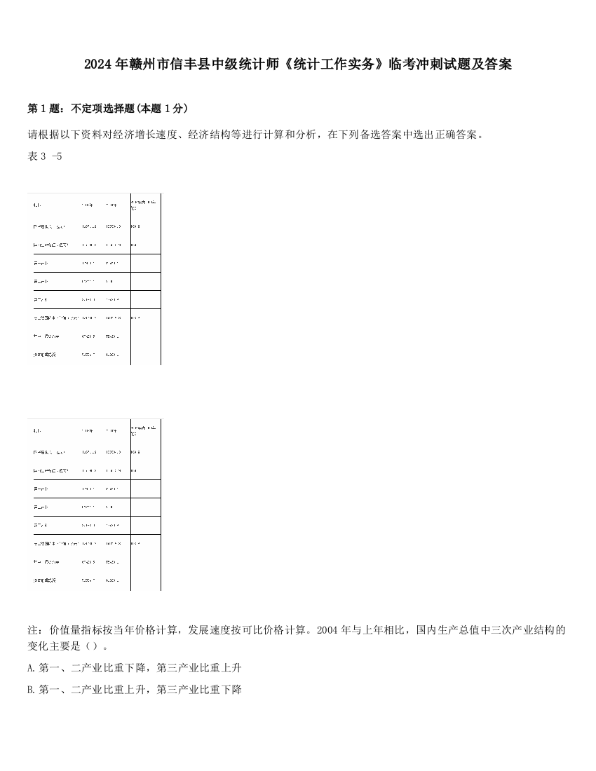 2024年赣州市信丰县中级统计师《统计工作实务》临考冲刺试题及答案