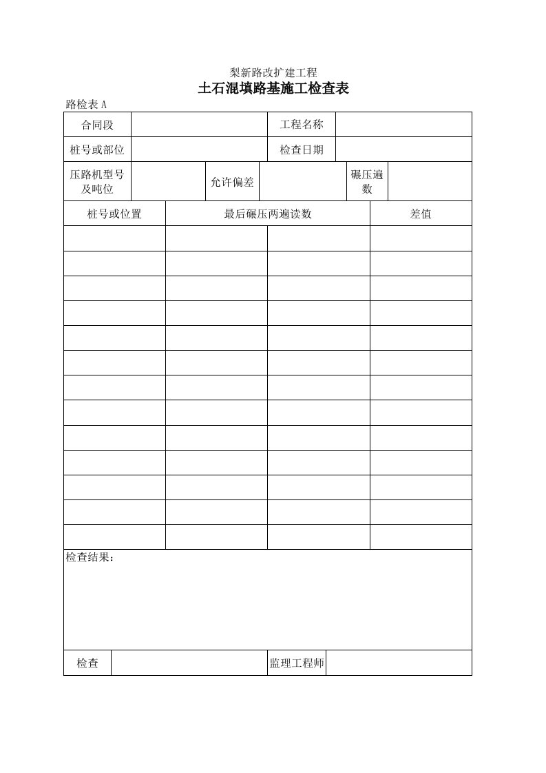 建筑工程-13土石混填路基施工检查表