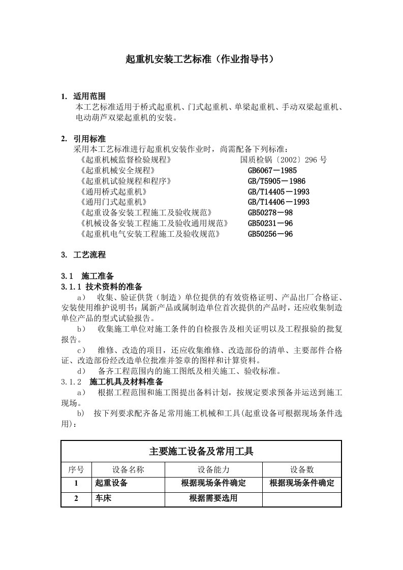 起重机安装改造维修工艺标准