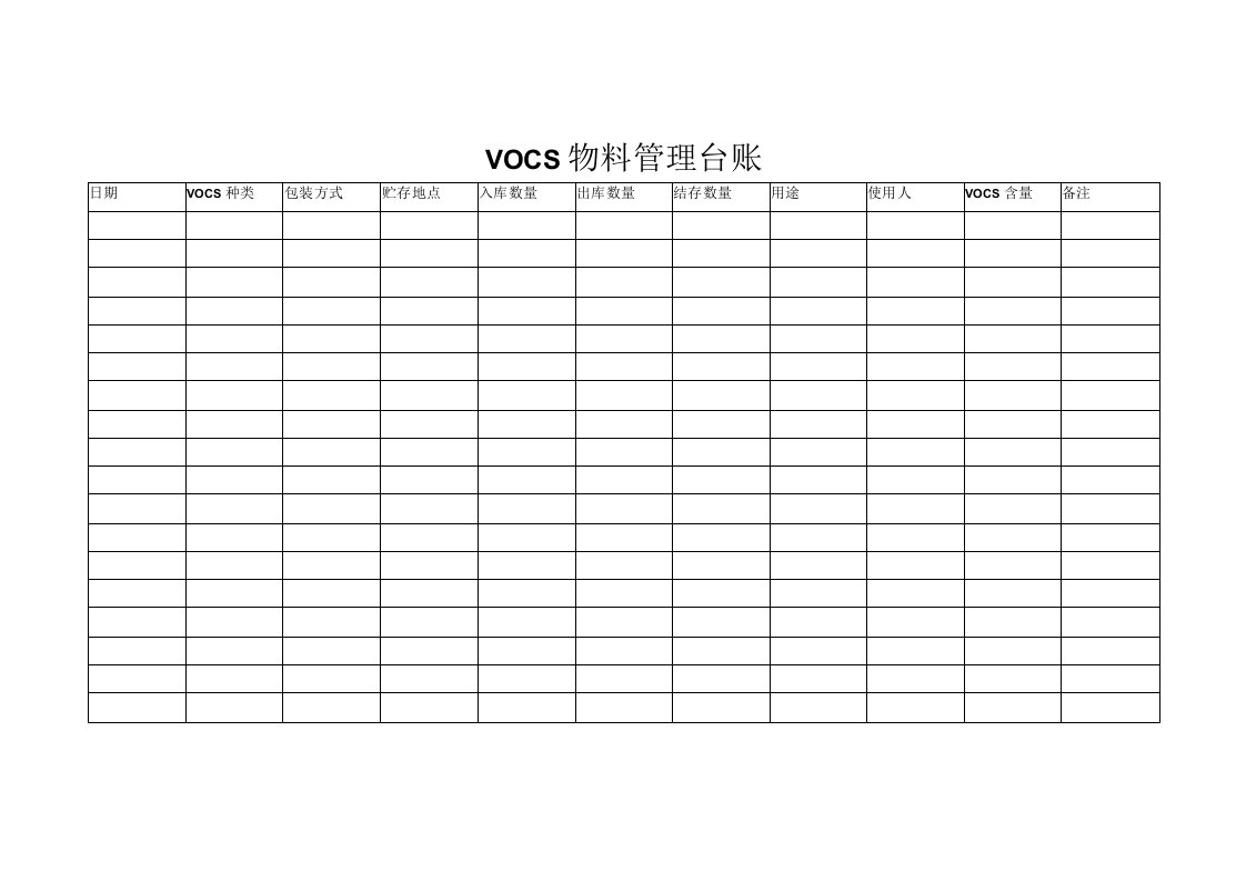 环保记录表格VOCS物料管理台账