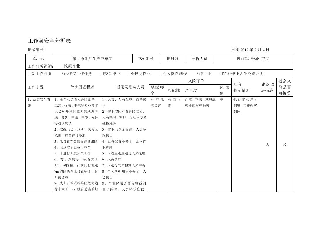 挖掘作业危害分析