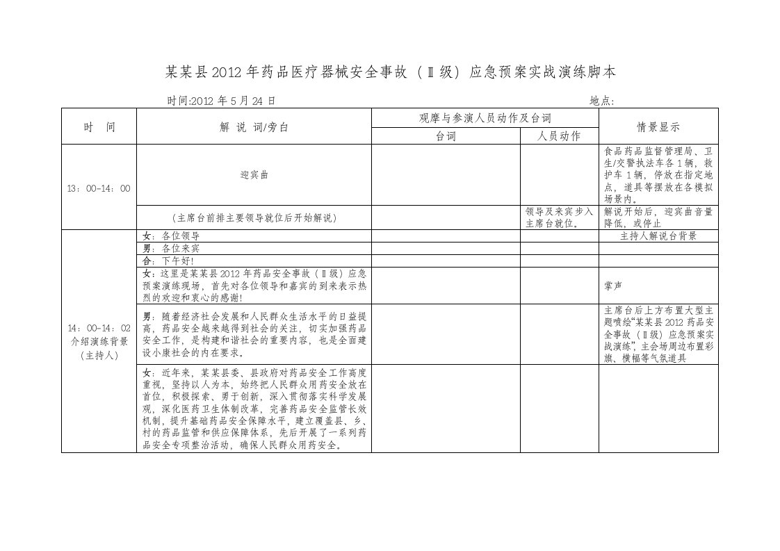 药品应急演练脚本修