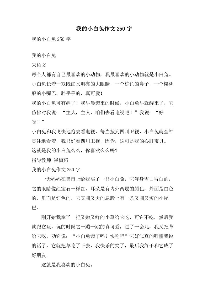 我的小白兔作文250字