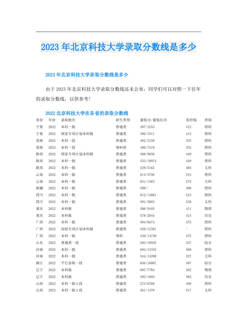 北京科技大学录取分数线是多少