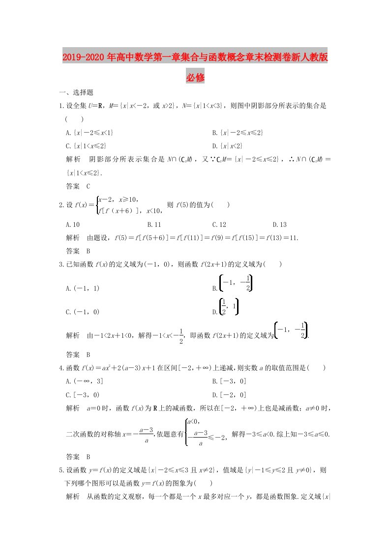 2019-2020年高中数学第一章集合与函数概念章末检测卷新人教版必修