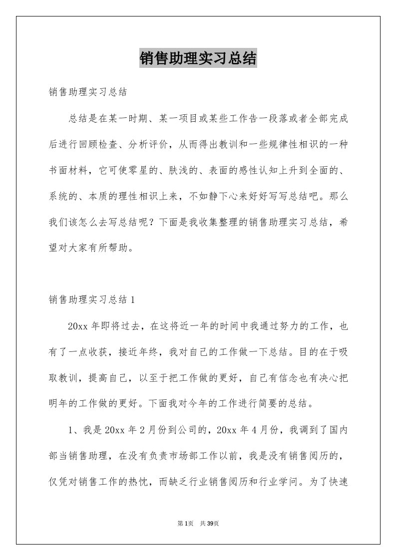 销售助理实习总结精品