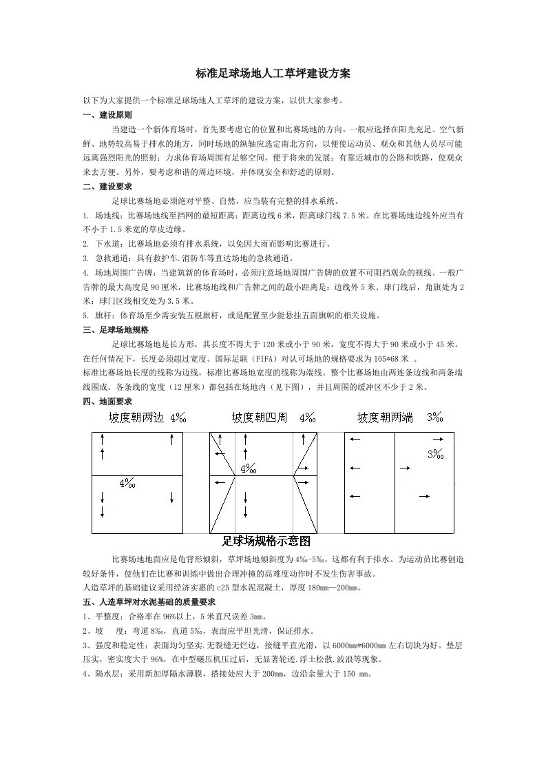 标准足球场地人工草坪建设方案