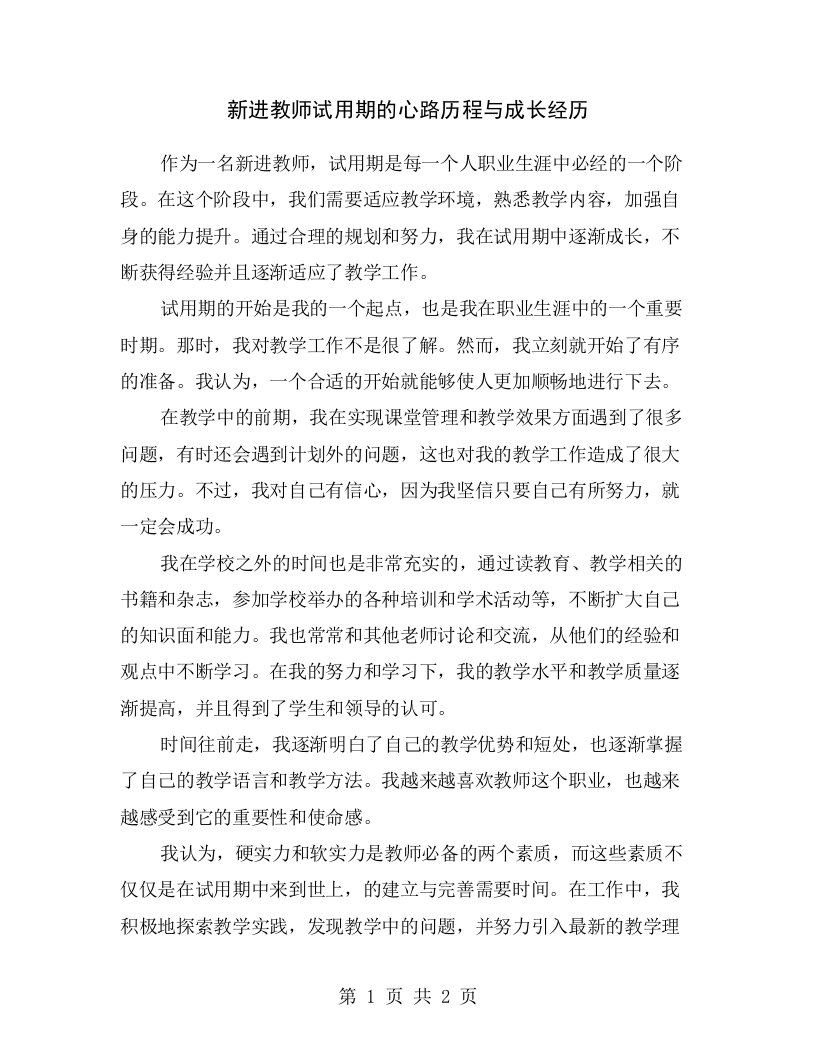 新进教师试用期的心路历程与成长经历