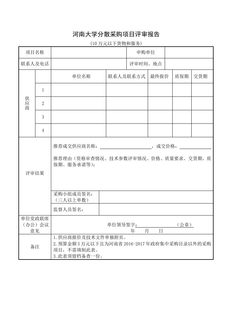 河南大学分散采购项目评审报告